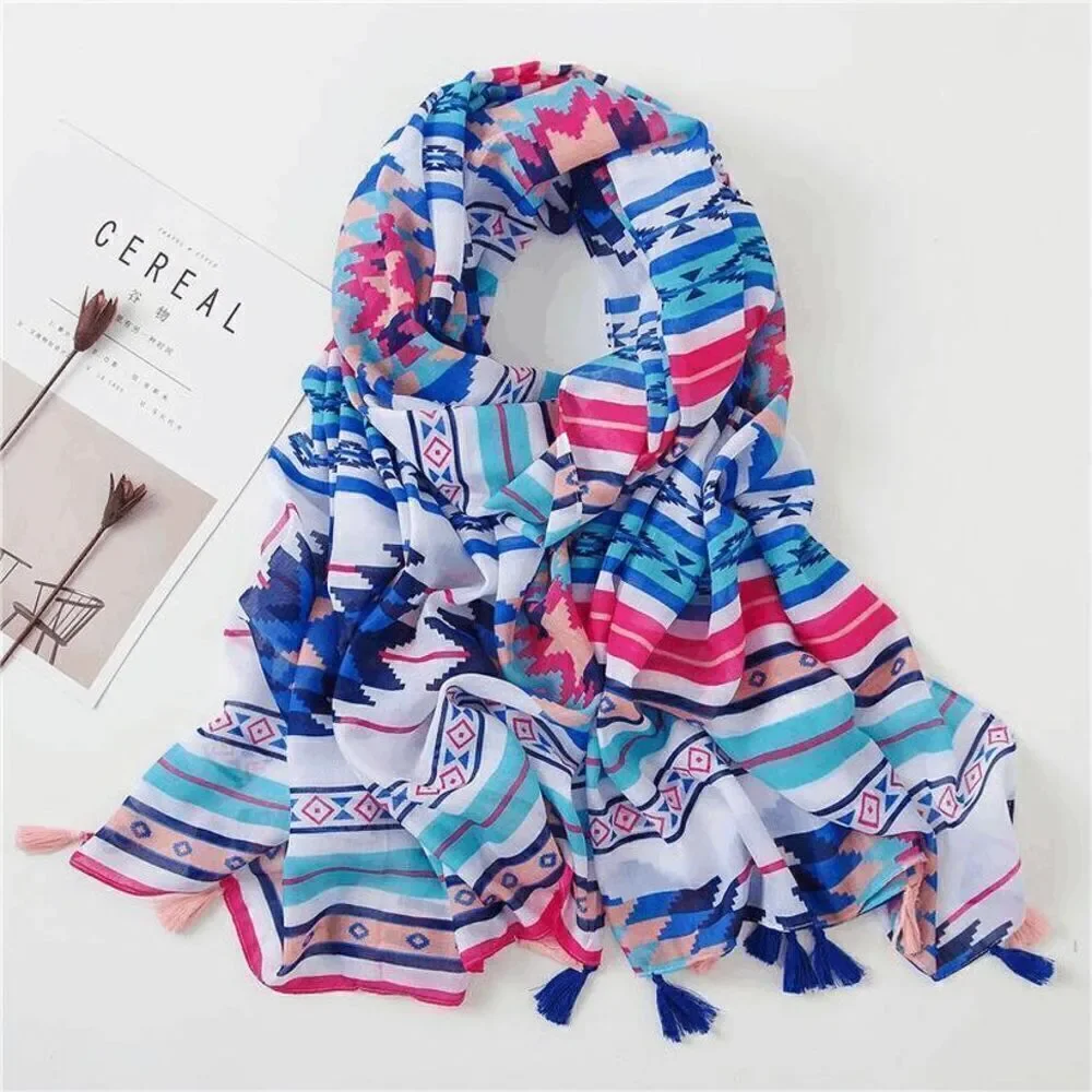 Ladies Blue Aztec Print Scarf